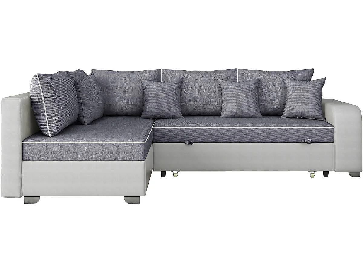 Canapé d'angle convertible "Gregory" - Avec étagères - 4 Places - Gris/Blanc - Angle gauche