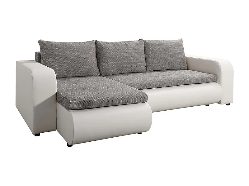 Sofá de canto esquerdo conversível "Brooklyn" com armazenamento - Cinza Branco - 3 lugares