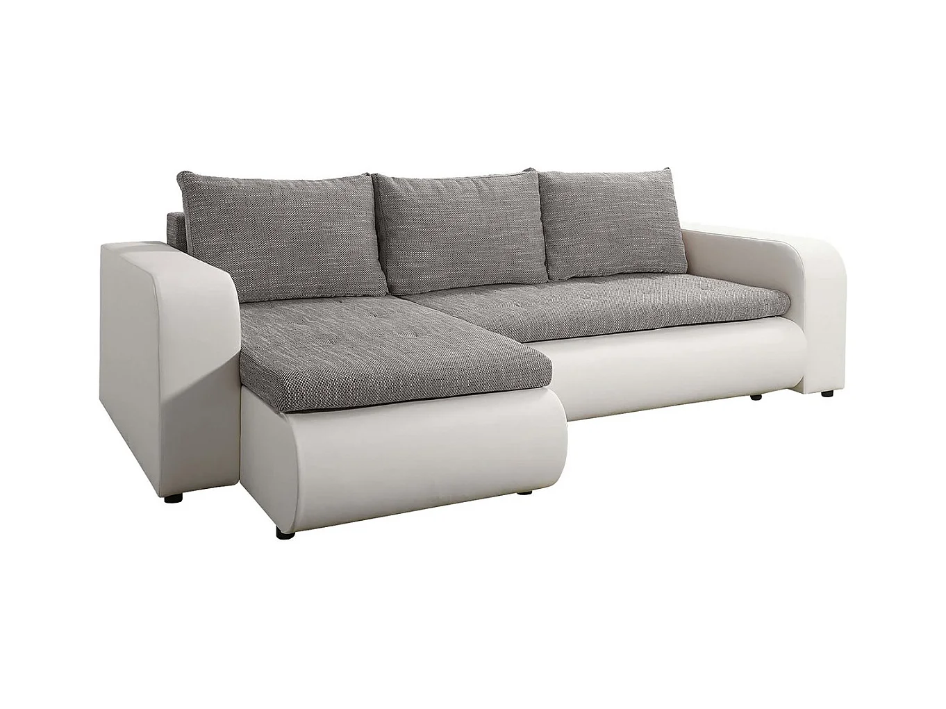 Sofá de canto esquerdo conversível "Brooklyn" com armazenamento - Cinza Branco - 3 lugares