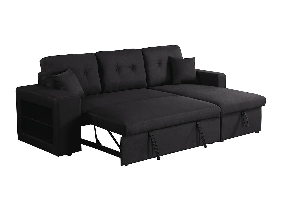 Hoekslaapbank "Axel" van linnen met geïntegreerde planken - Zwart - 3 zitplaatsen