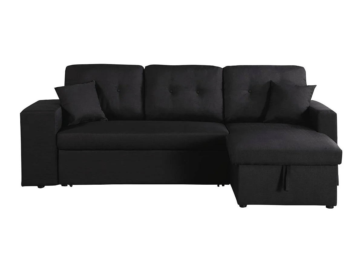 Sofá de canto conversível "Axel" em linho com prateleiras integradas - Preto - 3 lugares