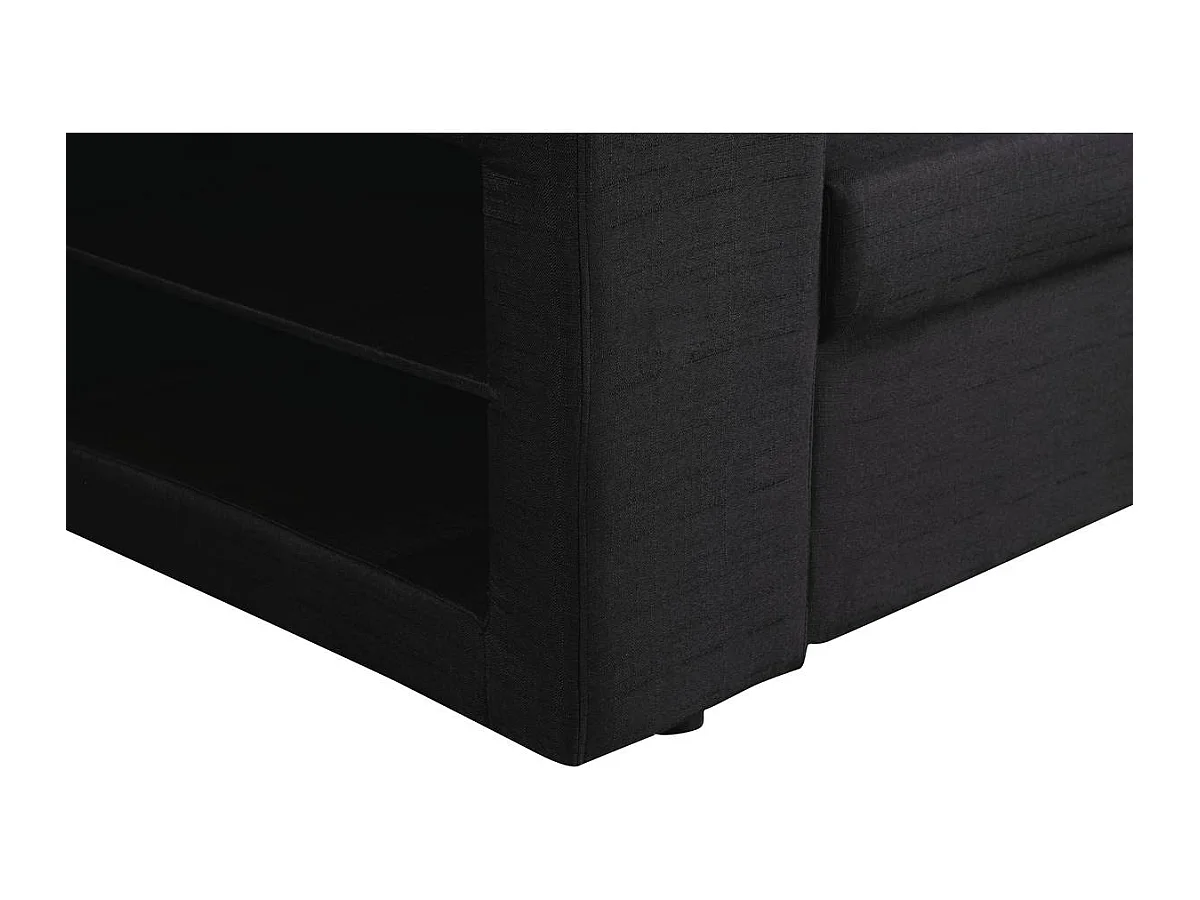 Sofá de canto conversível "Axel" em linho com prateleiras integradas - Preto - 3 lugares