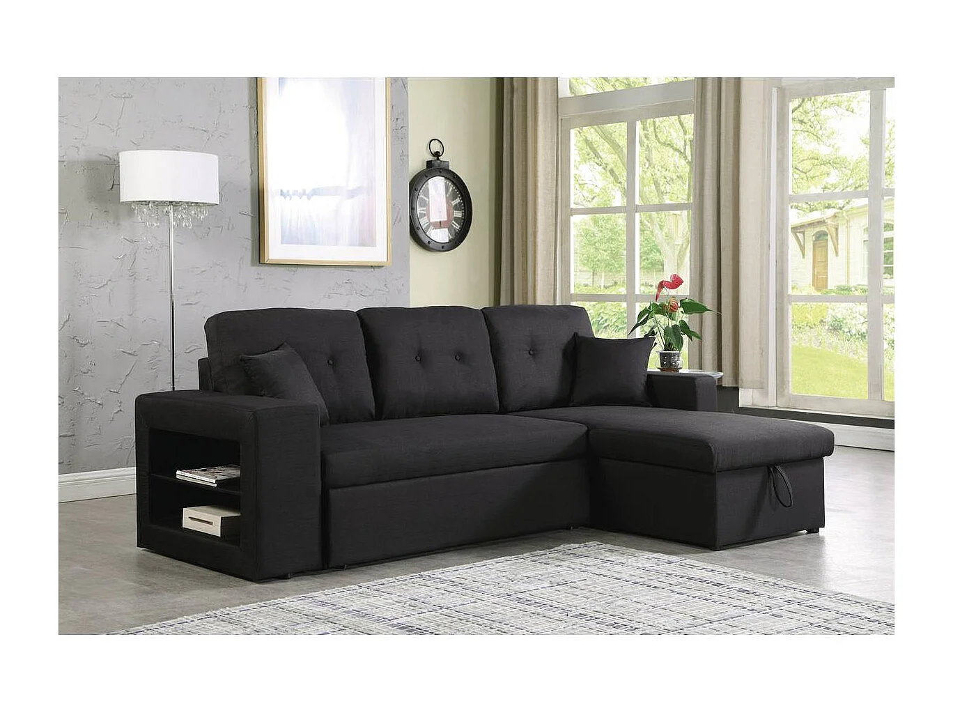 Sofá esquinero convertible/reversible "Axel" - Negro