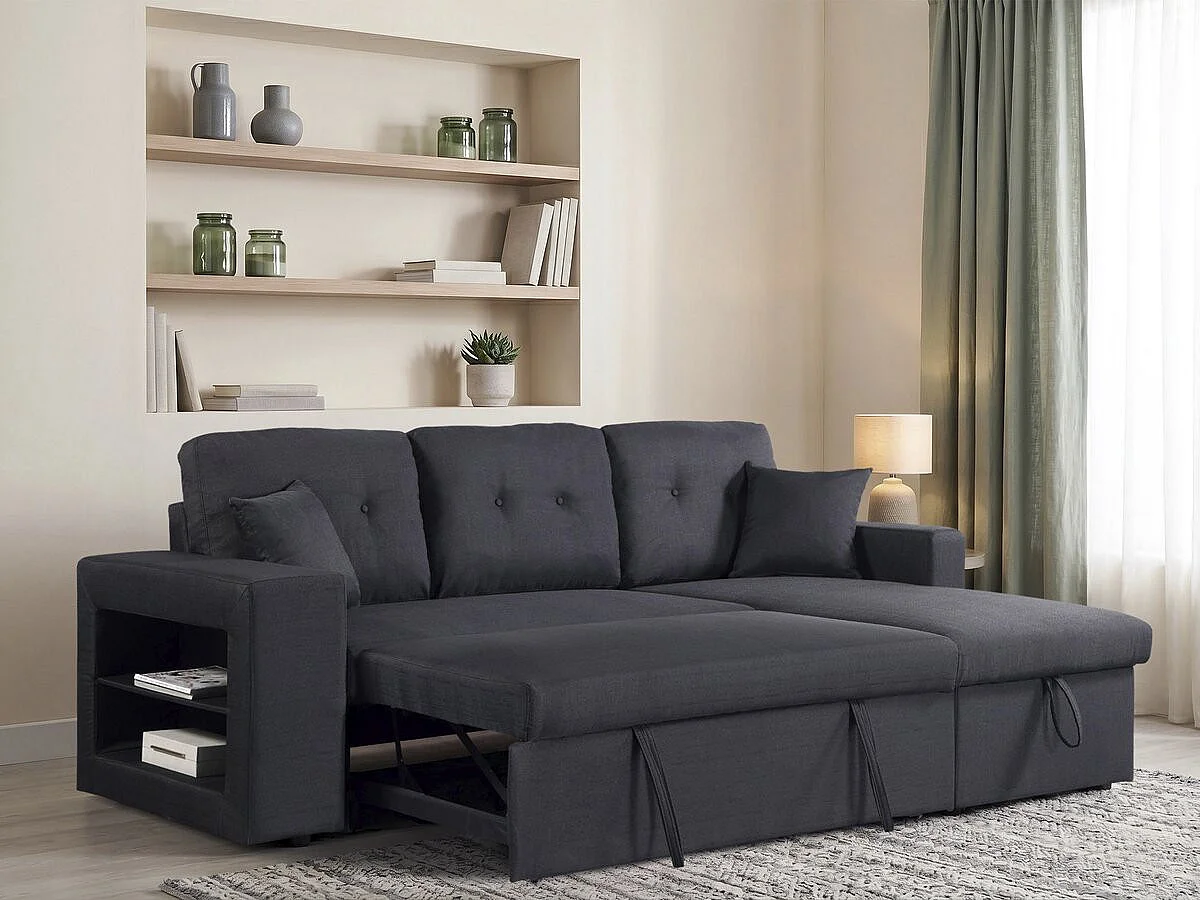 Canapé d'angle réversible convertible 3 places en tissu noir AXEL