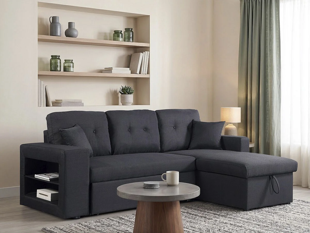 Canapé d'angle réversible convertible 3 places en tissu noir AXEL