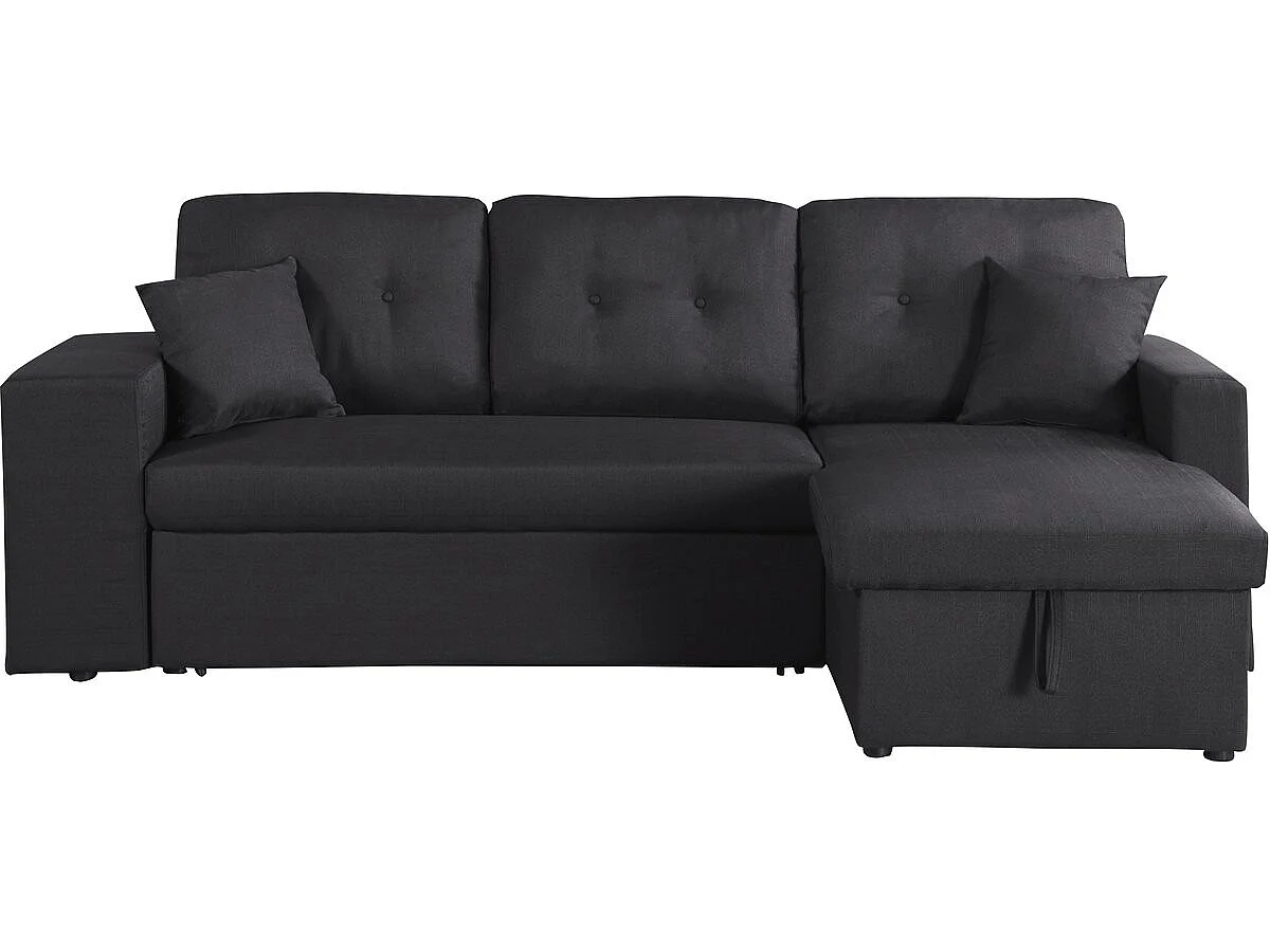 Canapé d'angle réversible convertible 3 places en tissu noir AXEL