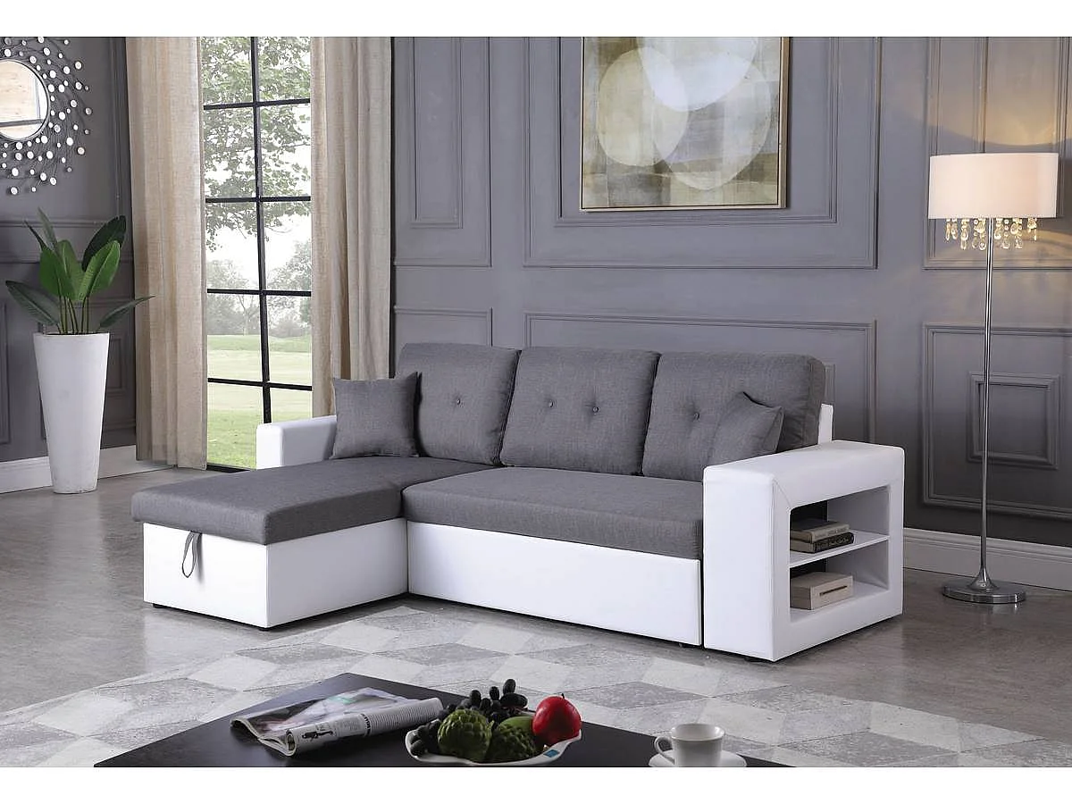 Sofá esquinero convertible/reversible "Axel" - Blanco/Gris