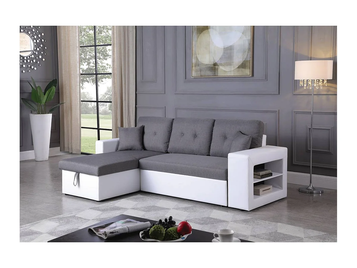 Canapé d'angle convertible/réversible "Axel" - 3 places - Blanc/Gris