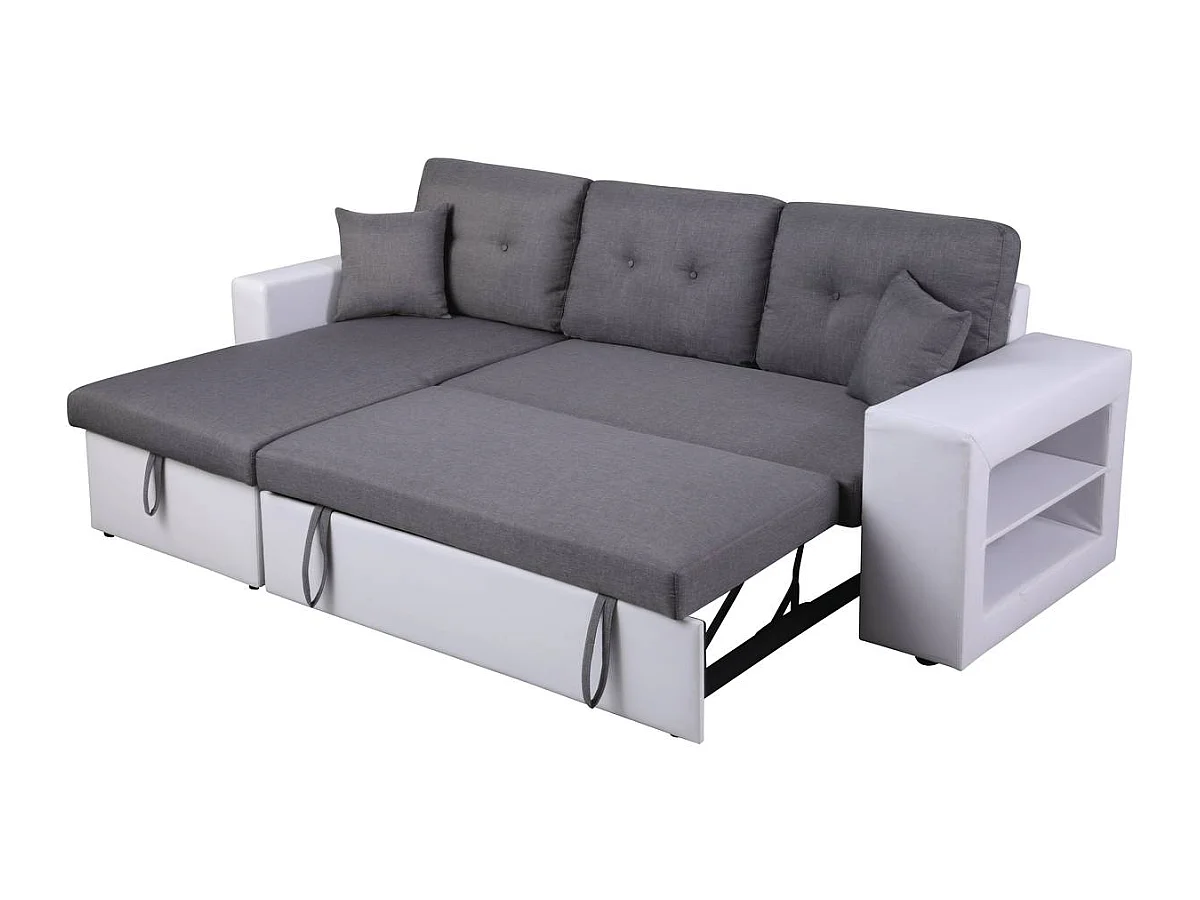 Ecksofa reversibel mit Schlaffunktion "Axel" - 3-Sitzer - Weiß / Grau