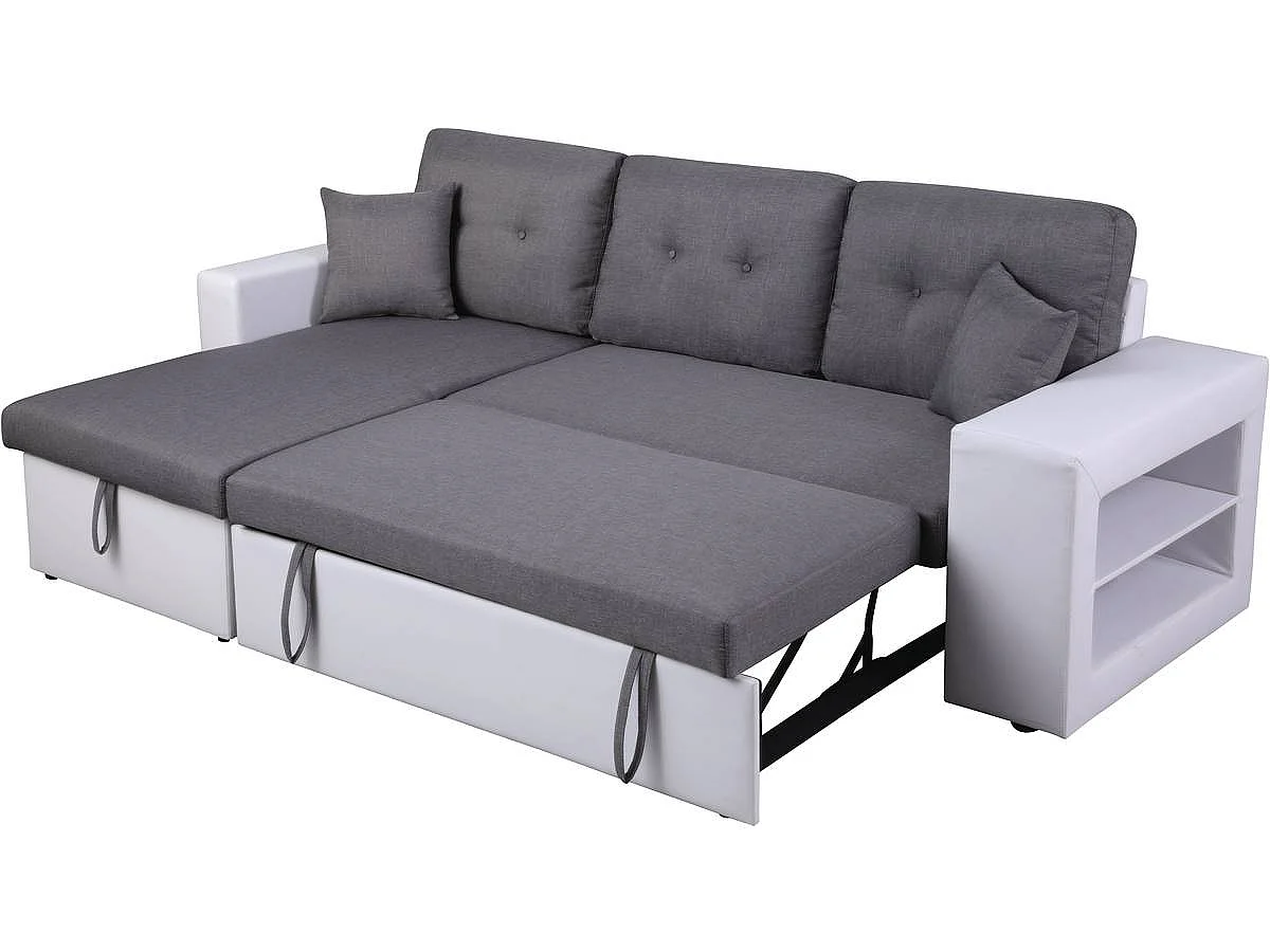 Canapé d'angle convertible/réversible "Axel" - 3 places - Blanc/Gris