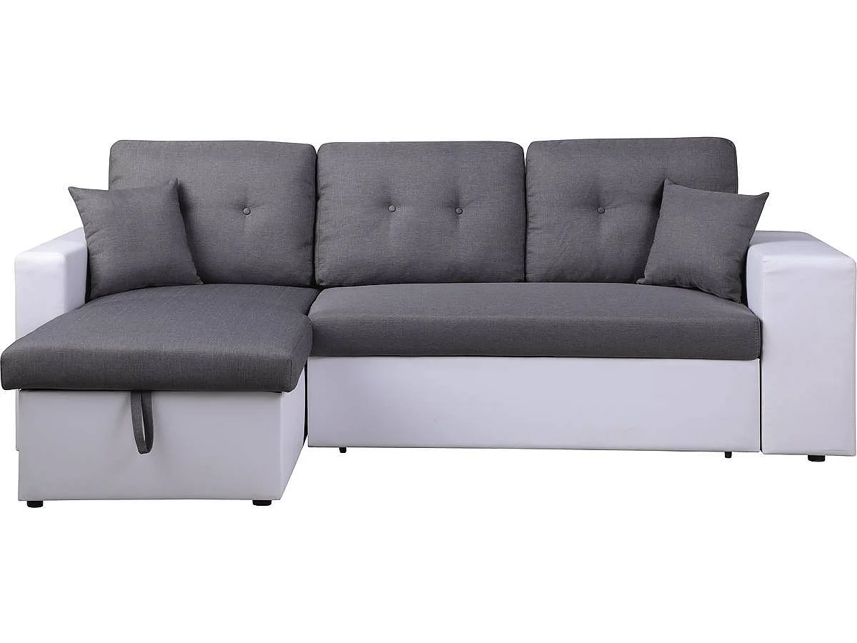 Canapé d'angle convertible/réversible "Axel" - 3 places - Blanc/Gris