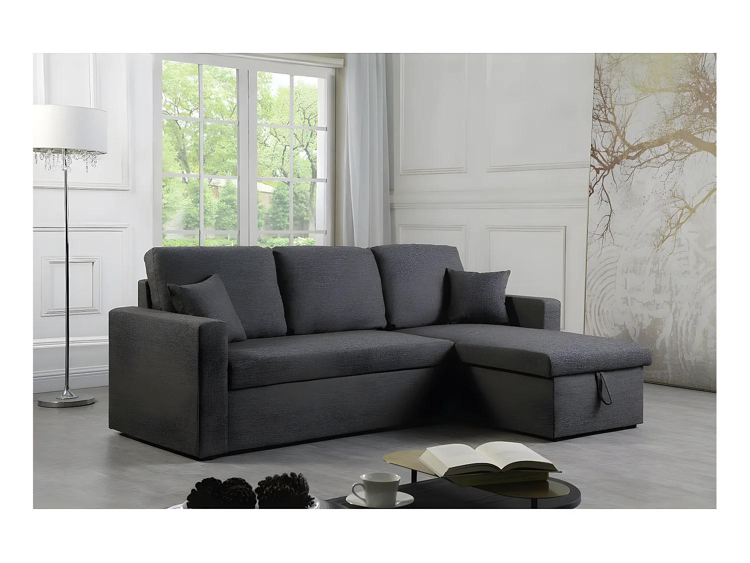 Hoekslaapbank met opbergruimte "Alain" - 3 plaatsen - Grijs