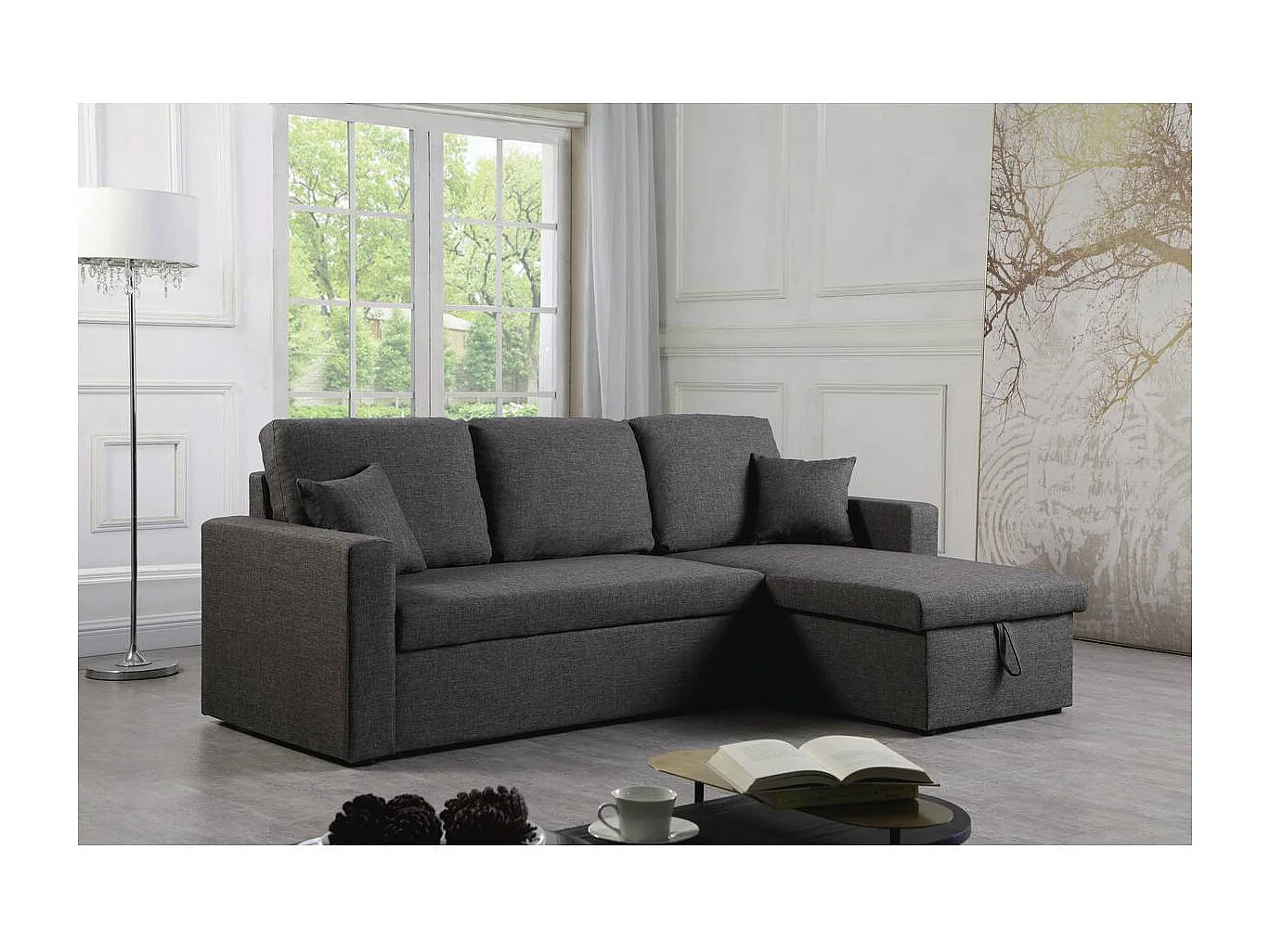 Canapé d'angle convertible/ réversible avec coffre "Alain" - 3 places - Gris