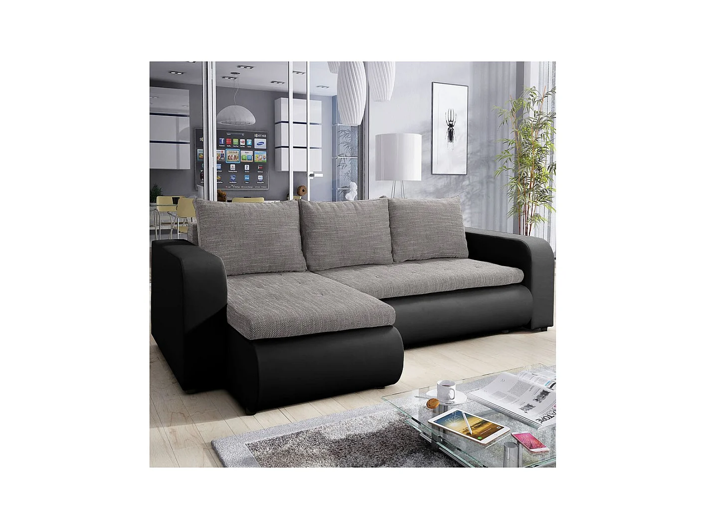 Sofá de canto Muncie 100, Cinzento, Funcionalidade de dormir