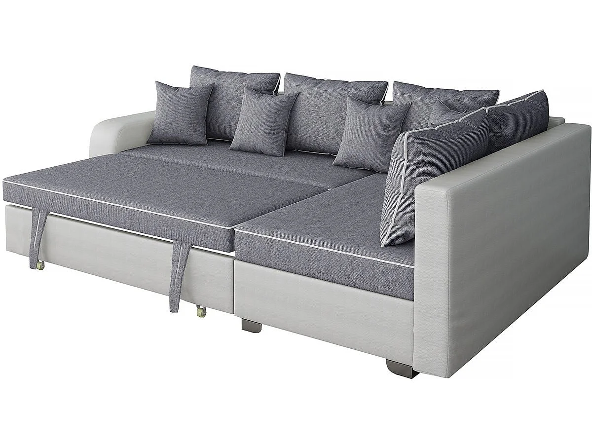 Sofá esquinero convertible "Gregory" - 4 Plazas - Gris/Blanco - Esquina derecha