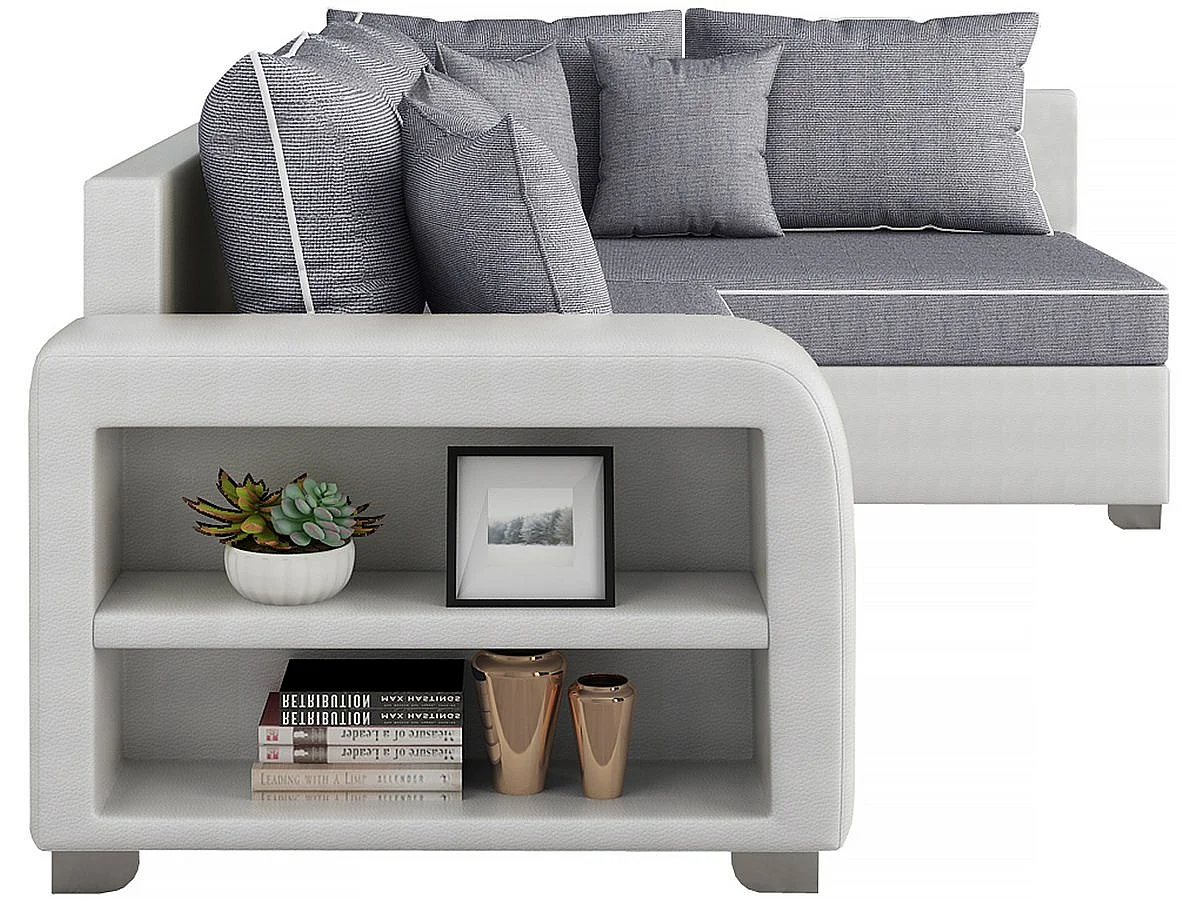 Sofá esquinero convertible "Gregory" - 4 Plazas - Gris/Blanco - Esquina derecha