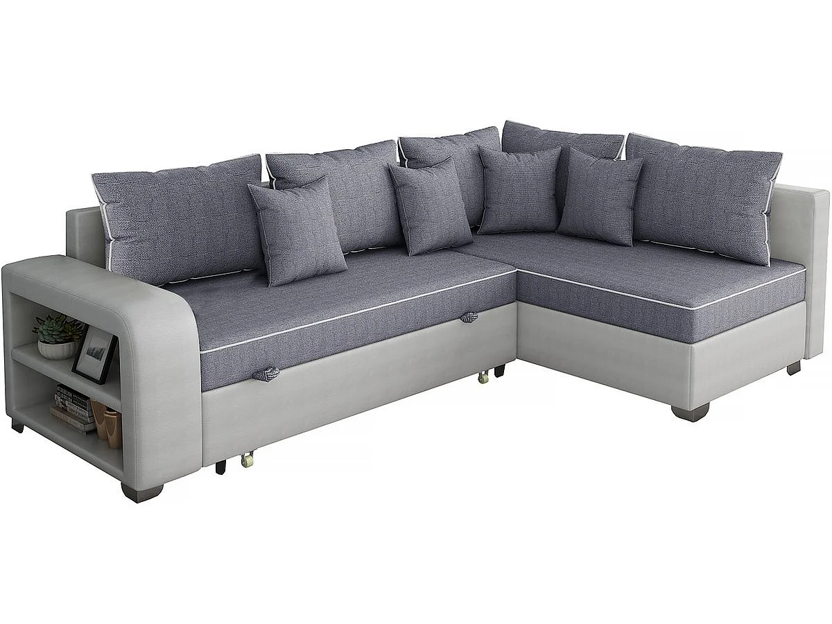 Sofá esquinero convertible "Gregory" - 4 Plazas - Gris/Blanco - Esquina derecha