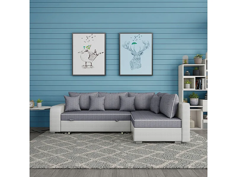 Sofá esquinero convertible "Gregory" - 4 Plazas - Gris/Blanco - Esquina derecha