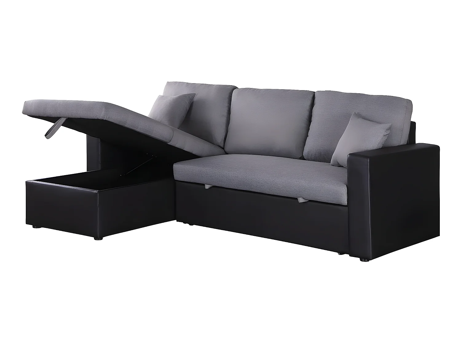 Canapé d'angle convertible/ réversible avec coffre "Alain" - 3 places - Gris / Noir