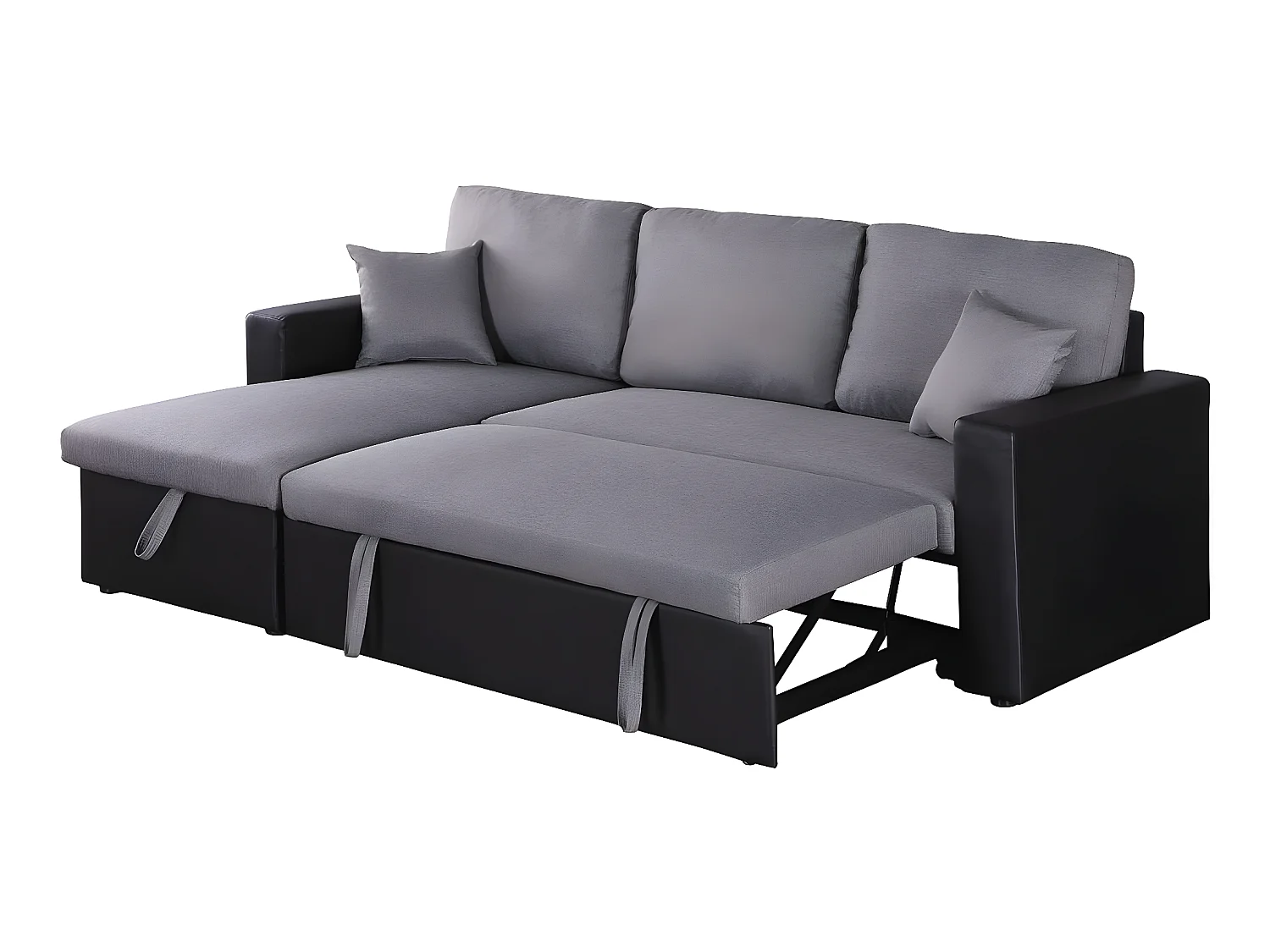 Canapé d'angle convertible/ réversible avec coffre "Alain" - 3 places - Gris / Noir