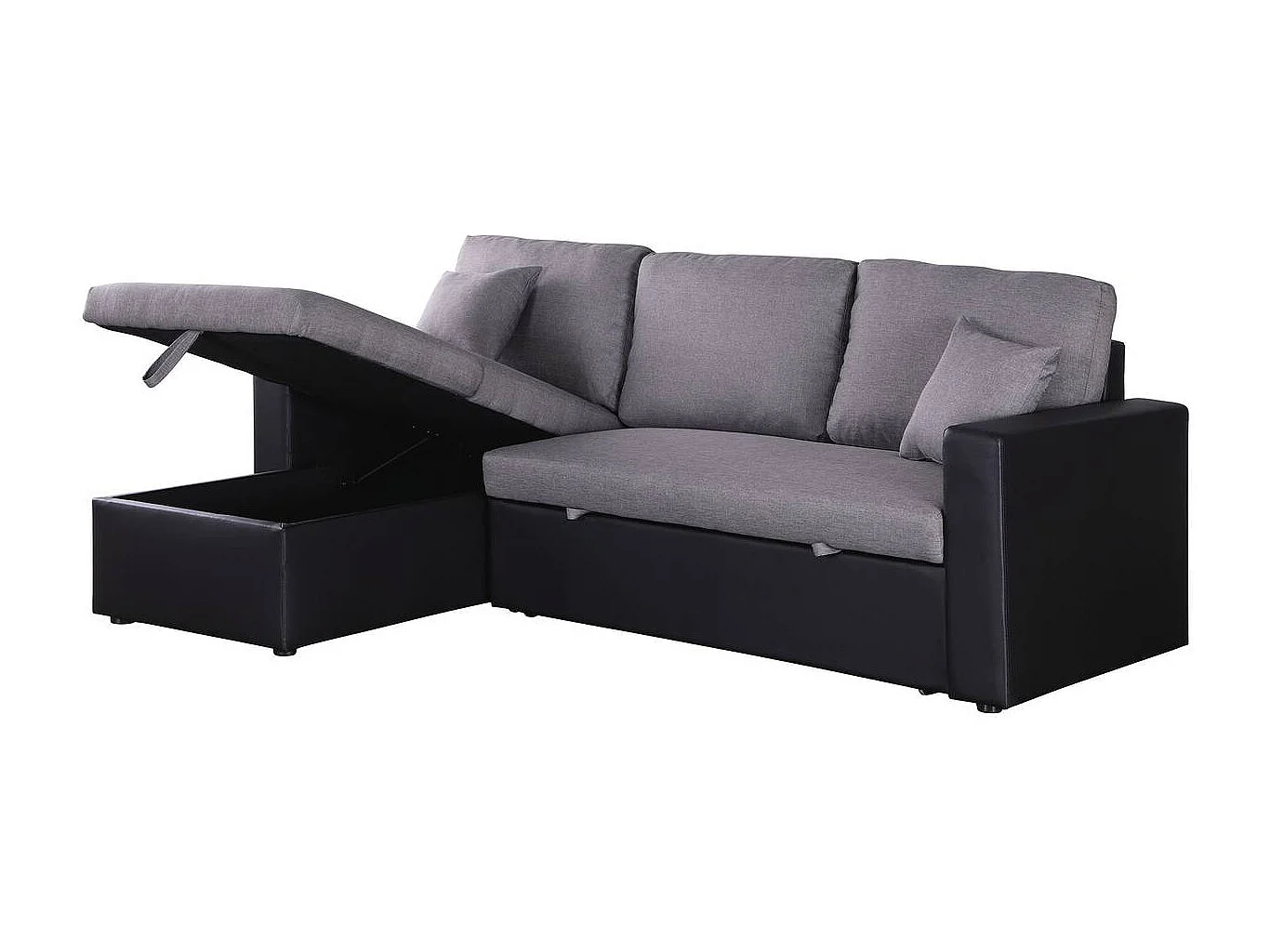 Divano ad angolo trasformabile con contenitore "Alain" - 221 x 145 x 85 cm - 3 posti a sedere - Grigio / Nero
