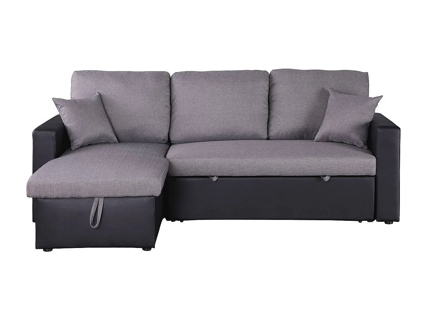 Divano ad angolo trasformabile con contenitore "Alain" - 221 x 145 x 85 cm - 3 posti a sedere - Grigio / Nero