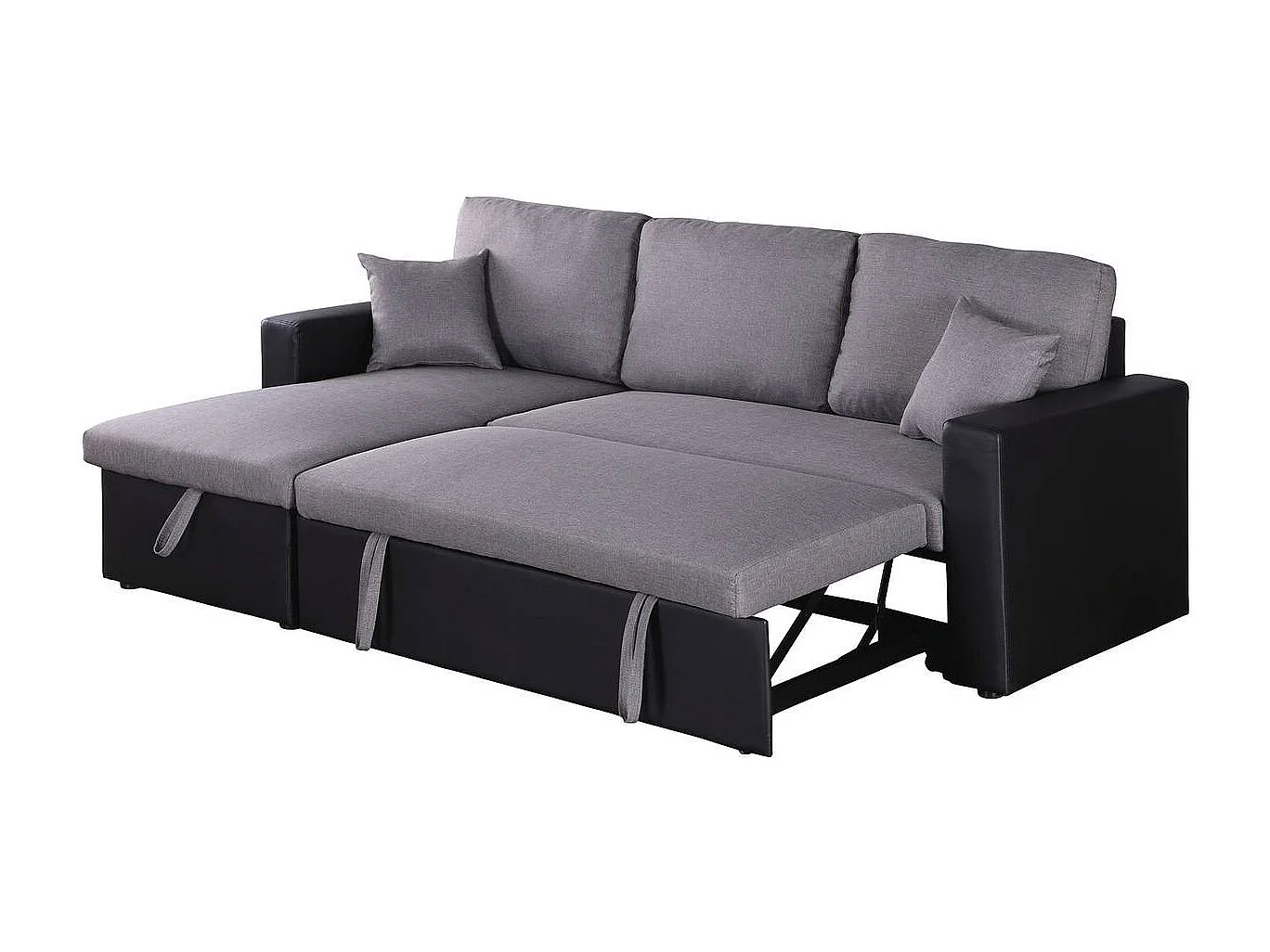 Divano ad angolo trasformabile con contenitore "Alain" - 221 x 145 x 85 cm - 3 posti a sedere - Grigio / Nero
