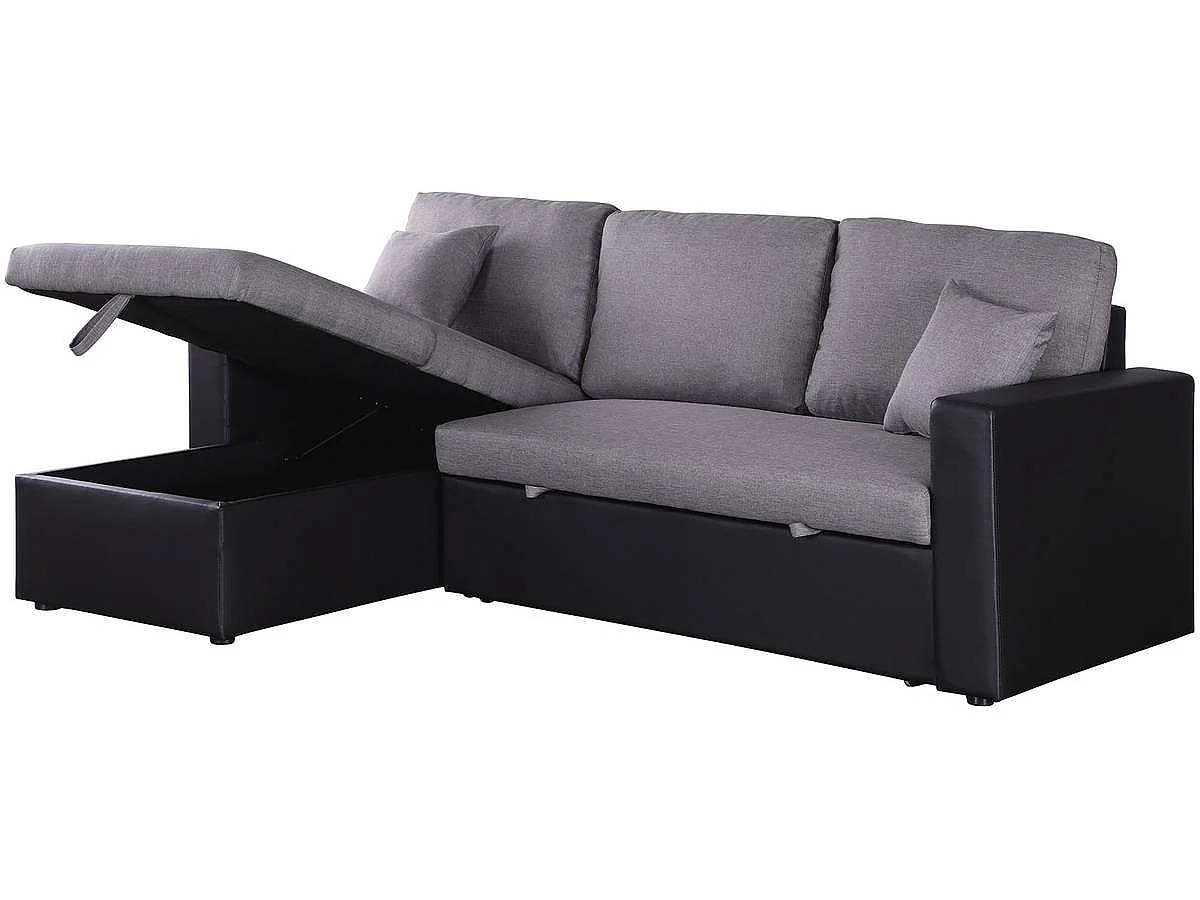 Canapé d'angle convertible 3 places avec coffre en velours noir