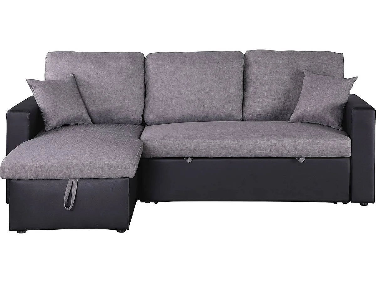 Canapé d'angle convertible 3 places avec coffre en velours noir