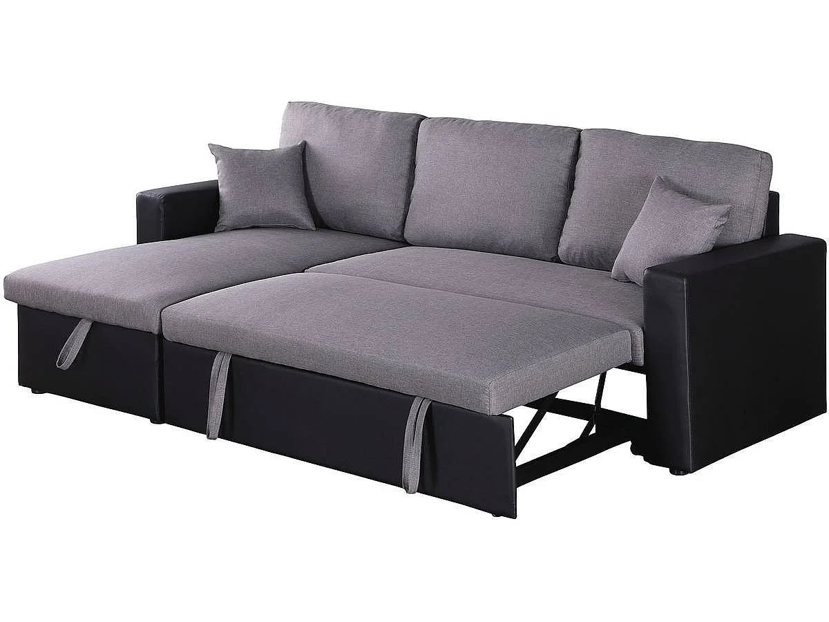 Canapé d'angle convertible 3 places avec coffre en velours noir