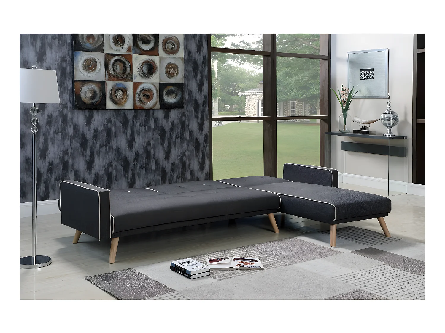 Ecksofa reversibel mit Schlaffunktion "Jules" - 3-Sitzer - Grau