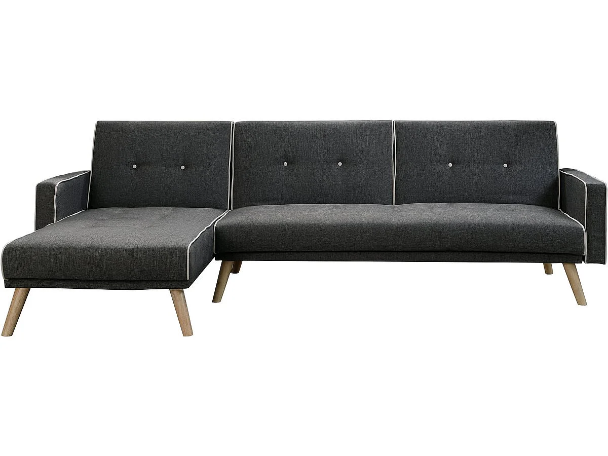 Canapé d'angle réversible convertible clic-clac 3 places en tissu gris JULES