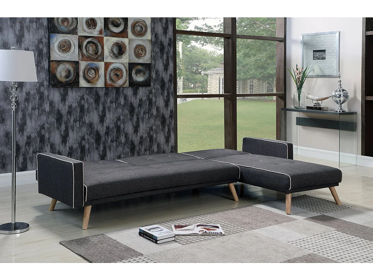 Canapé d'angle réversible convertible clic-clac 3 places en tissu gris JULES