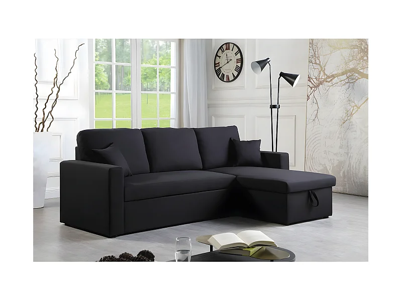 Sofá esquinero convertible "Alain" - 3 plazas - Negro