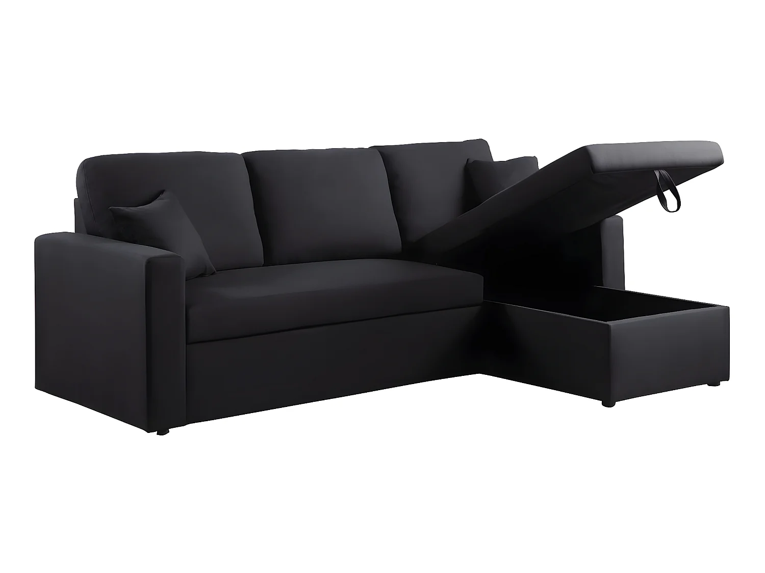Sofá esquinero convertible "Alain" - 3 plazas - Negro