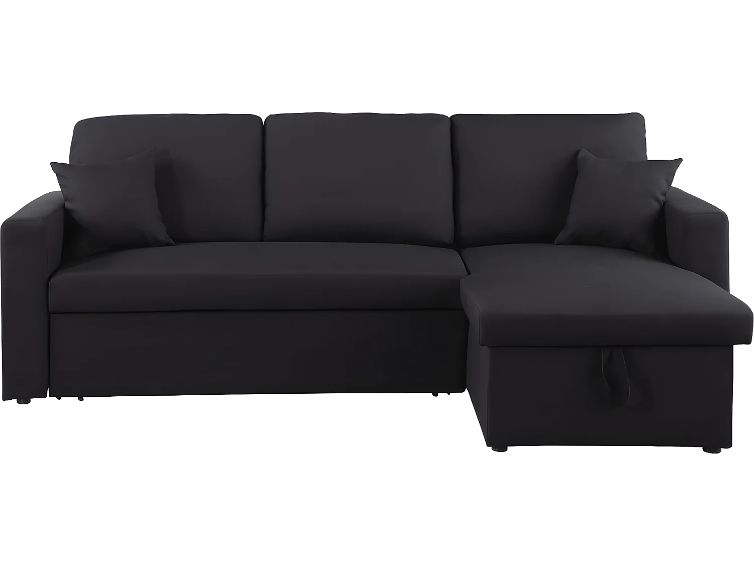 Hoekbank met opbergruimte slaapbank meubel links of rechts bank "Alain" - 221 x 145 x 85 cm - 3 zits - Zwart