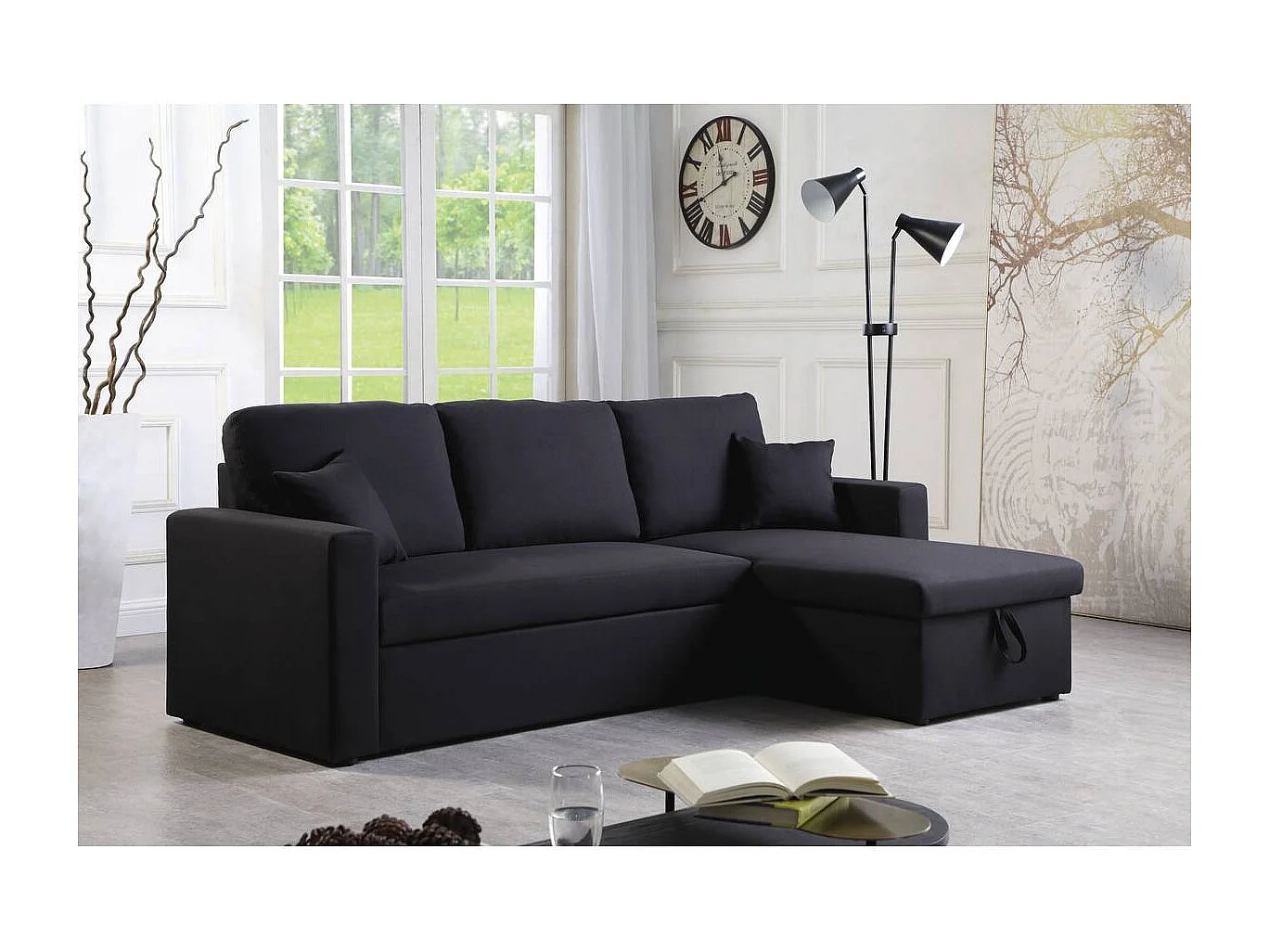 Canapé d'angle convertible/ réversible "Alain" - 221 x 145 x 85 cm - 3 places - Noir