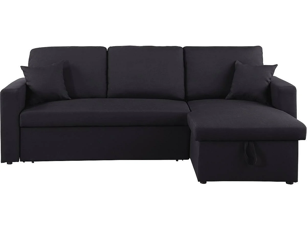 Hoekbank met opbergruimte slaapbank meubel links of rechts bank "Alain" - 221 x 145 x 85 cm - 3 zits - Zwart