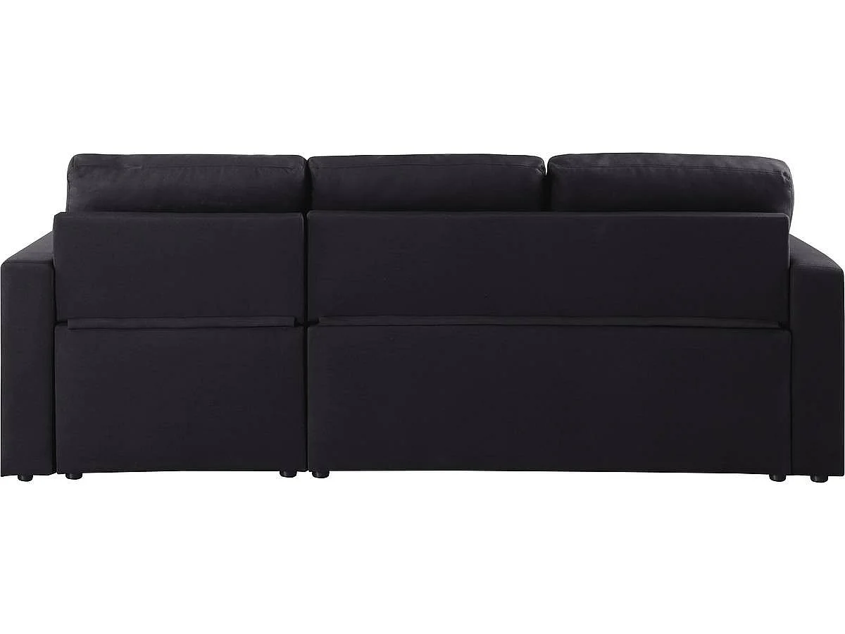 Hoekbank met opbergruimte slaapbank meubel links of rechts bank "Alain" - 221 x 145 x 85 cm - 3 zits - Zwart