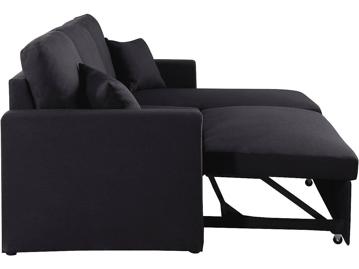 Hoekbank met opbergruimte slaapbank meubel links of rechts bank "Alain" - 221 x 145 x 85 cm - 3 zits - Zwart