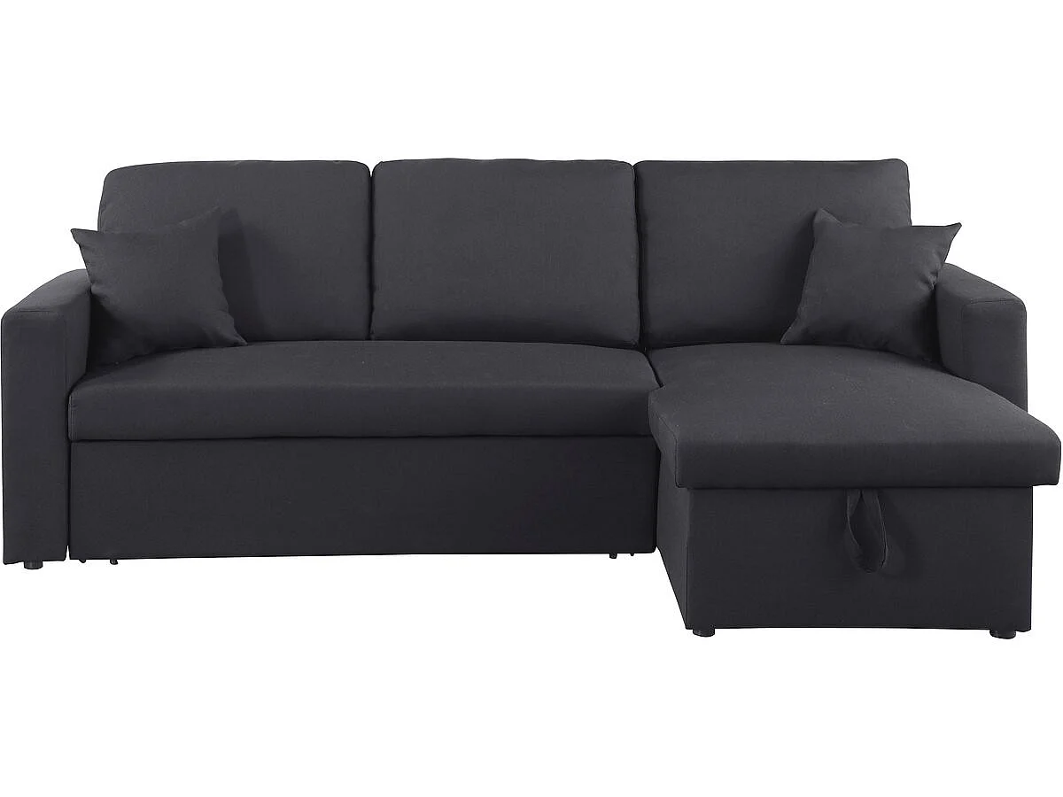 Canapé d'angle convertible tiroir 3 places réversible en tissu noir ALAIN