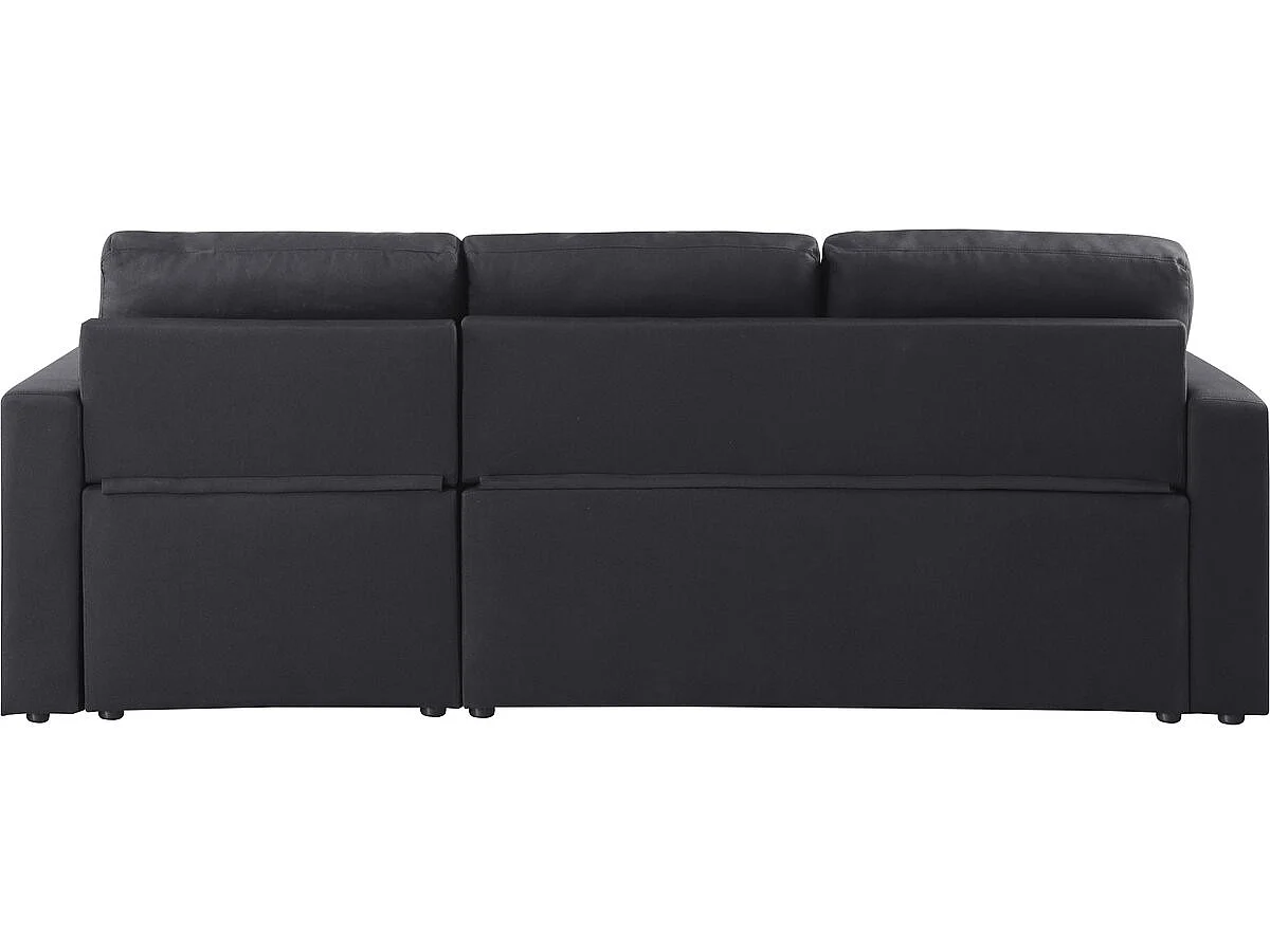 Canapé d'angle convertible tiroir 3 places réversible en tissu noir ALAIN