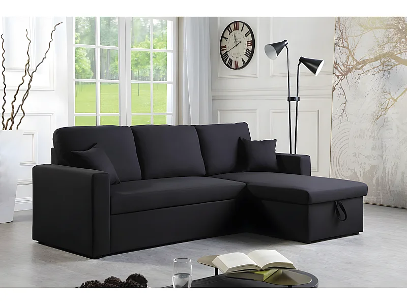 Canapé d'angle convertible/ réversible "Alain" - 221 x 145 x 85 cm - 3 places - Noir