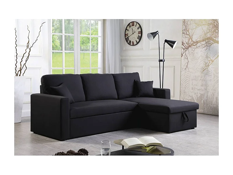 Sofá esquinero convertible "Alain" - 3 plazas - Negro