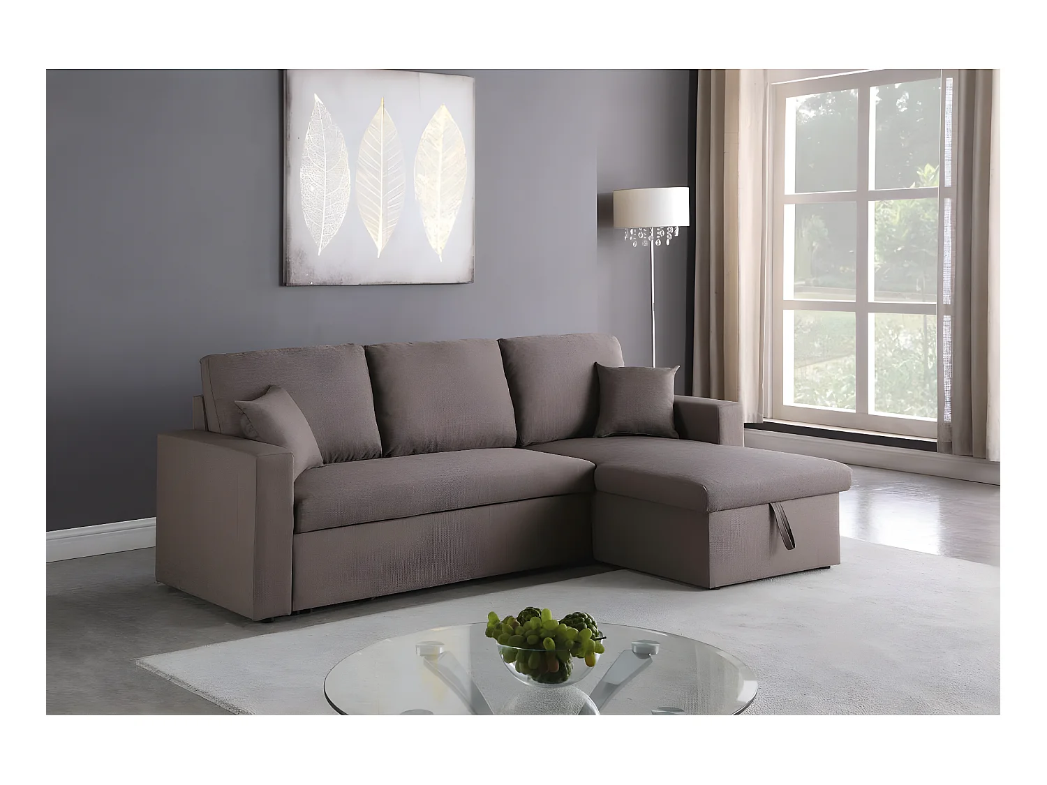 Ecksofa reversibel mit Schlaffunktion und Stauraum "Alain" - 3-Sitzer - Taupe
