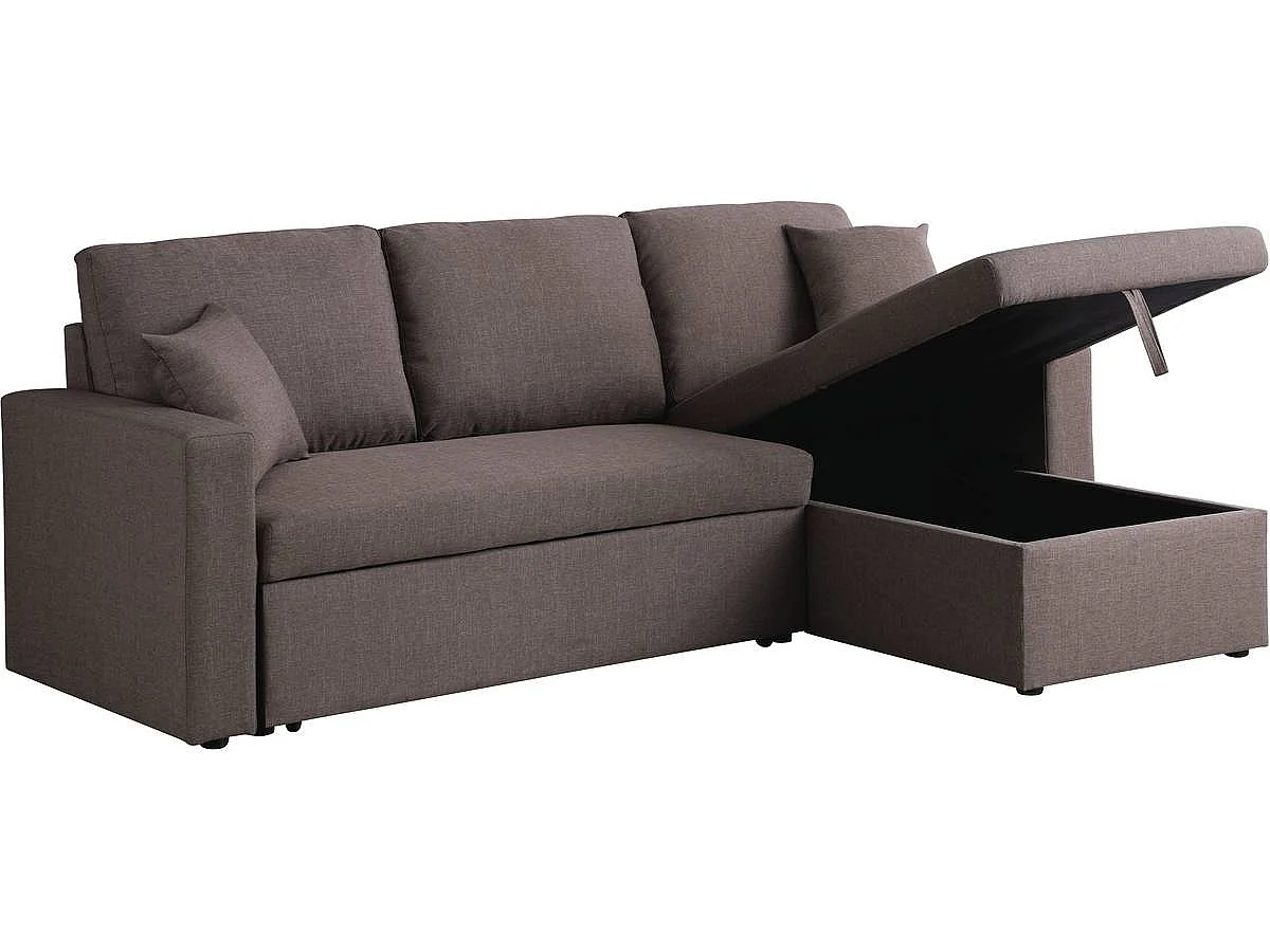 Canapé d'angle convertible 3 places avec coffre en velours taupe