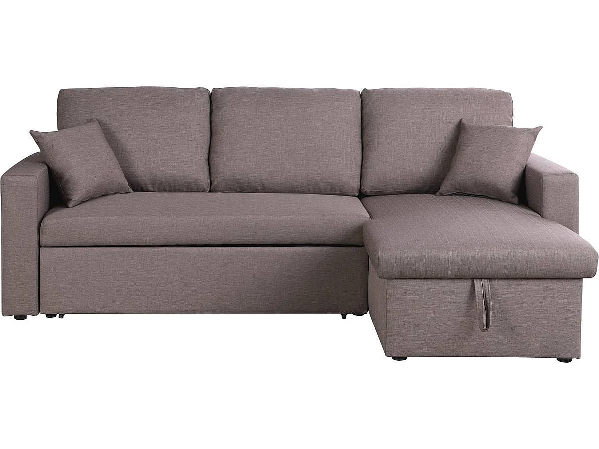 Canapé d'angle convertible 3 places avec coffre en velours taupe