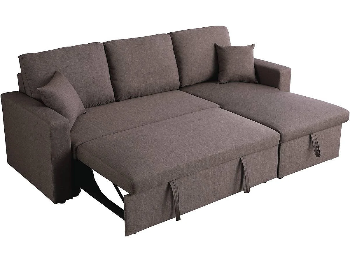 Canapé d'angle convertible 3 places avec coffre en velours taupe