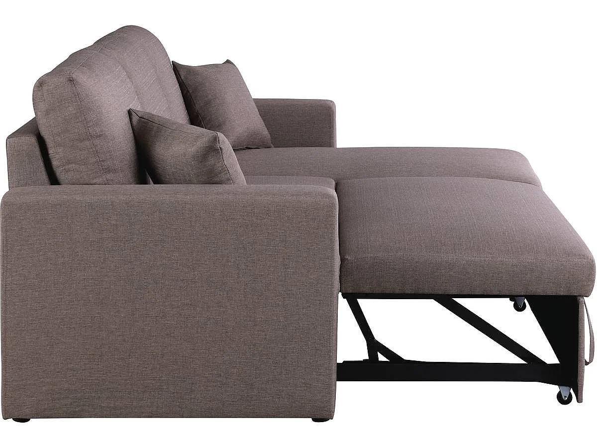 Canapé d'angle convertible 3 places avec coffre en velours taupe