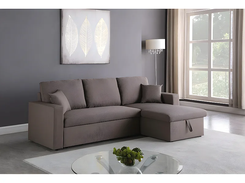 Divano ad angolo trasformabile con contenitore "Alain" - 221 x 145 x 85 cm - 3 posti a sedere - Taupe